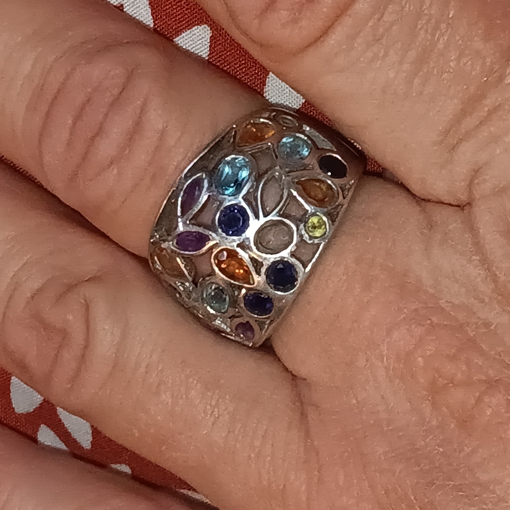 Silver and Blue.multi Gem Ring with Whimsical Design